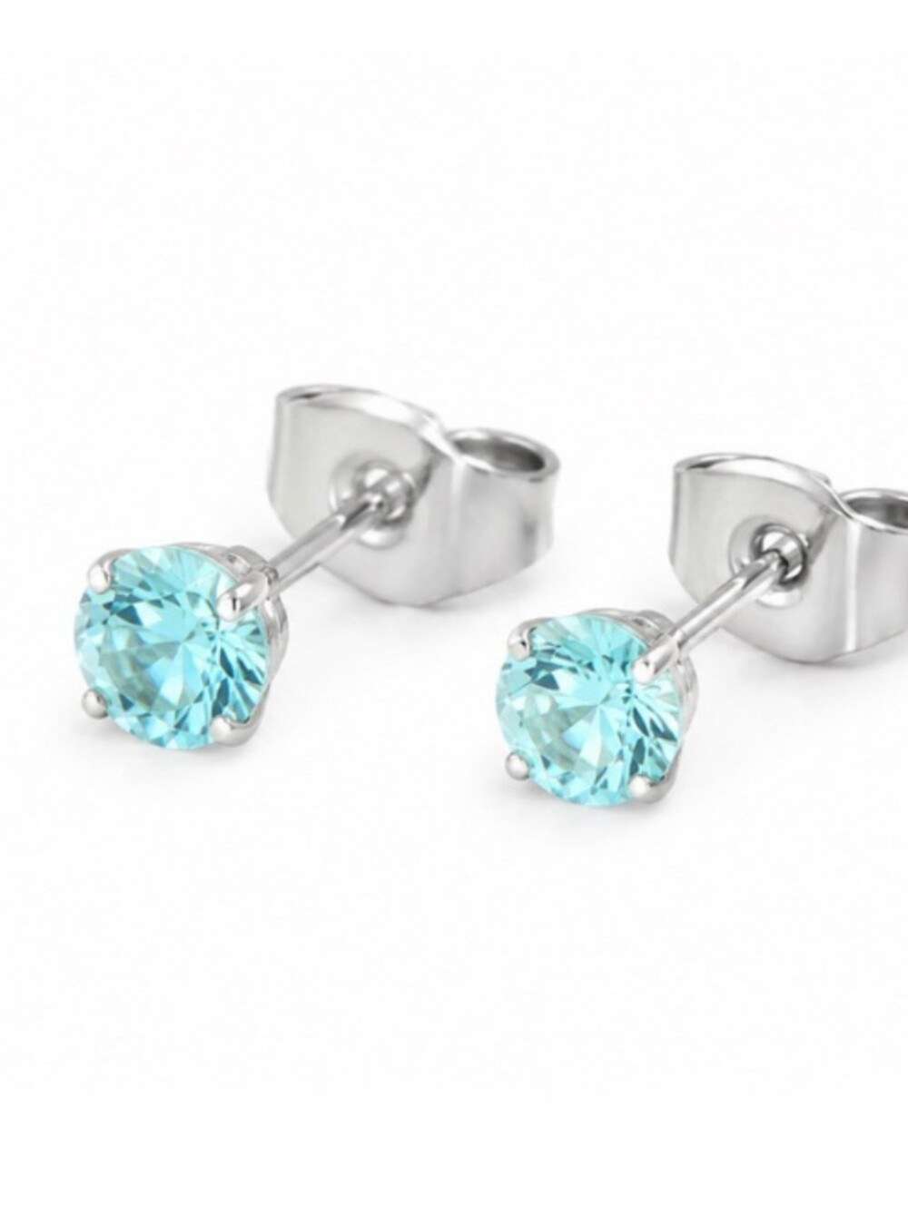Sterling Silver Aquamarine Stud Earrings - Light Blue